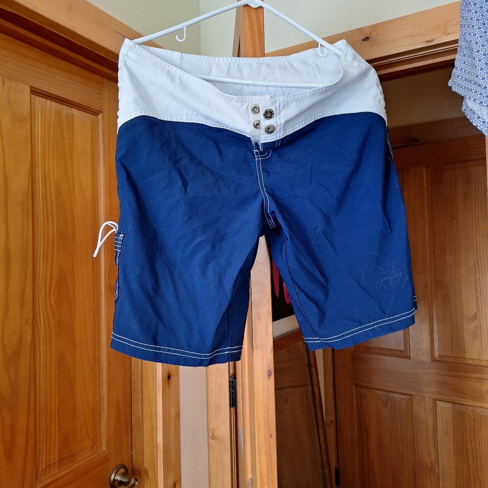 Blue and White Women's Swim Shorts